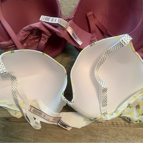 Victoria Secret Bundle 2 Bras Lace Perfect Shape Lemon Print Push Up - Picture 9 of 13